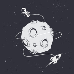 Wall Mural - astronaut flying around moon.astronomy prints design. hand drawn style