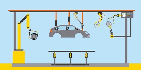 automotive industry body car production conveyor robotic hands