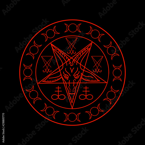 Fotomural Wiccan symbols- Cross of Sulfur, Triple Goddess, Sigil of Baphomet and Lucifer
