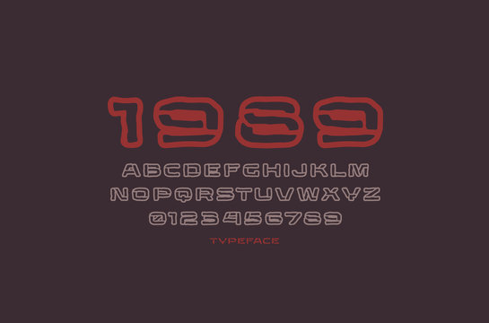 Hollow extended sans serif font in the style of handmade graphics
