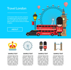 Canvas Print - Vector cartoon London sights template illustration