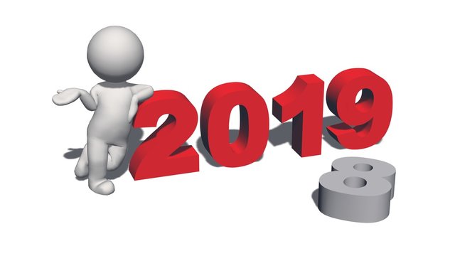 Year change to 2019 with 3D people - isolated on white background - 3D rendering