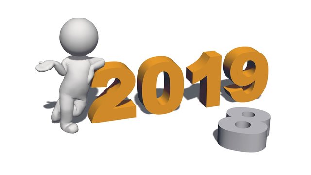 Year change to 2019 with 3D people - isolated on white background - 3D rendering
