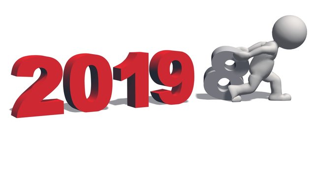 Year change to 2019 with 3D people - isolated on white background - 3D rendering