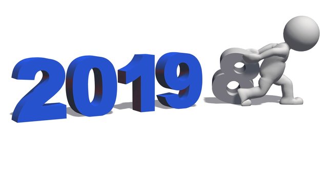 Year change to 2019 with 3D people - isolated on white background - 3D rendering