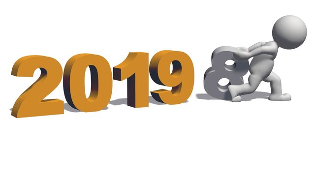 Year change to 2019 with 3D people - isolated on white background - 3D rendering