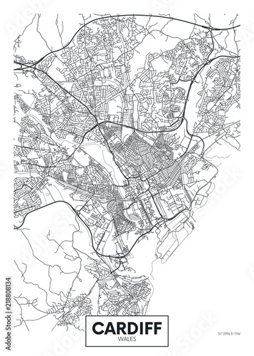 Cuadros en Lienzo Vector poster detailed city map Cardiff
