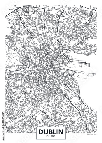 Vector poster detailed city map Dublin Canvas Print