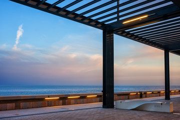 Canvas Print - Promenade With Pergola and the Sea in Monaco