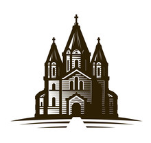 Church, Place Of Worship Or Cathedral. Vintage Sketch Vector Illustration