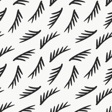 Sprigs Of Pine Seamless Vector Pattern. Hand Drawing Print For Wallpaper, Wrapping, Textile, Poster, Fabric