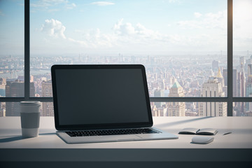 Poster - Modern desktop with blank laptop