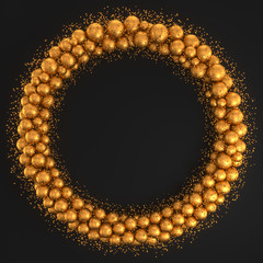 Poster - ring of metal balls with different sizes on black background. abstract composition of many spheres a