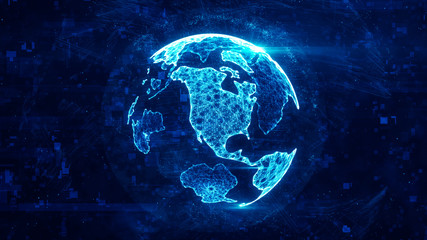 Poster - digital globe made of plexus bright glowing lines. detailed virtual planet earth. technology structu