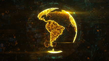 Poster - digital globe made of plexus bright glowing lines. detailed virtual planet earth. technology structu