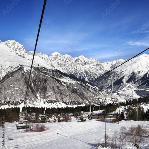 Chair Lift And Ski Slope In Snow Winter Mountains At Nice