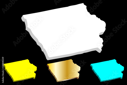 Fotografía 3D map of Iowa (United States of America, Hawkeye State) - white, yellow, blue a
