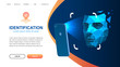 Website page layout. Identification of a person through the system of recognition of a human face. The smartphone scans the person's face. Vector illustration.