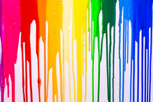 Rainbow Cilors Of Screen Print Colors Are Dripping In White Background