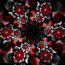Abstract Fractal Background, Garland Of Flowers, Computer-generated Illustration.