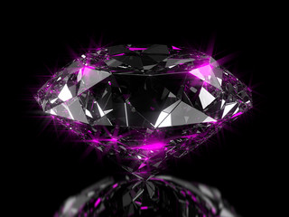 Close-up on a diamond on a semi glossy plane with pink reflection