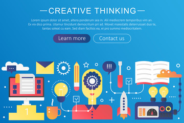 Poster - Vector trendy flat gradient color Creative thinking, fresh new Idea concept template banner with icons and text.