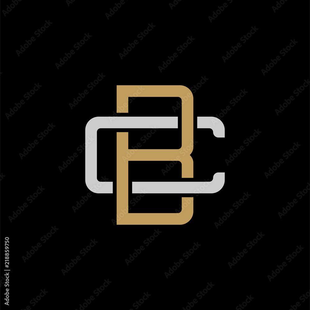 Initial letter C and B, CB, BC, overlapping interlock logo, monogram line art style, silver gold on black background