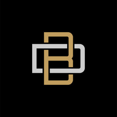 Initial letter D and B, DB, BD, overlapping interlock logo, monogram line art style, silver gold on black background