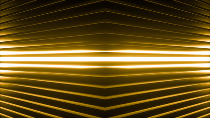 Poster - geometric background made of many metal shelves with glowing light behind. abstract symmetric indust
