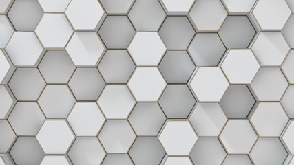 Poster - set of white metal hexagons. creative honeycomb geometric structure. tech pattern of cell elements. 