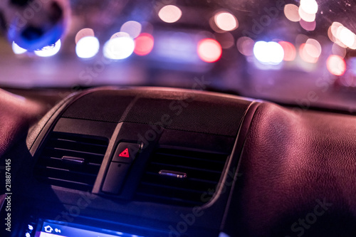 Night City Car Cabin Interior With The Defocused Street