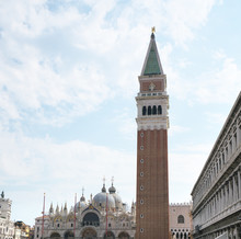 Venice,Italy-July 25, 2018: St Mark's Campanile Or The Bell Tower Of St Mark's Basilica, Venice