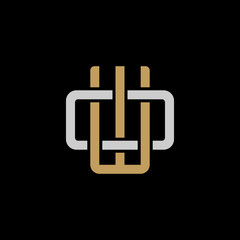 Initial letter O and W, OW, WO, overlapping interlock logo, monogram line art style, silver gold on black background