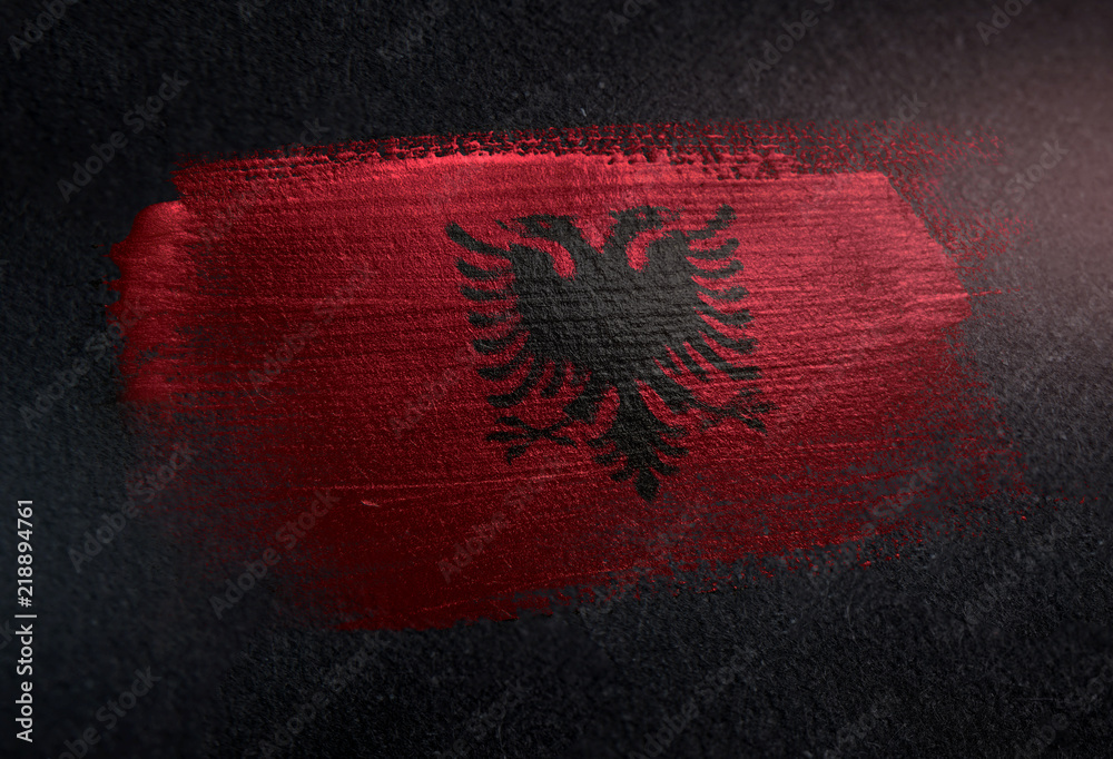 Albania Flag Made Of Metallic Brush Paint On Grunge Dark