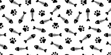 Fish Bone Seamless Pattern Cat Paw Vector Fish Dog Salmon Repeat Scarf Isolated Cartoon Illustration Tile Background Repeat Wallpaper