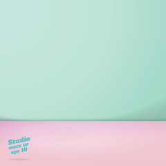 Aufkleber - Vector of Empty pastel green and pink two tone color studio room background ,Template mock up for display of product,summer backdrop.