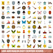 100 archaeology center icons set in flat style for any design vector illustration