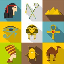 Egypt Travel Icon Set. Flat Style Set Of 9 Egypt Travel Vector Icons For Web Design