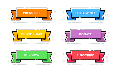 Fototapete - Set of vector modern trendy flat outline ribbon buttons. Different colors of main shapes stroke frames.