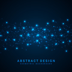 Poster - Abstract blue polygonal background with connecting dots and lines. Data and technology concept, network connection
