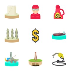 Oil production icons set. Cartoon set of 9 oil production vector icons for web isolated on white background