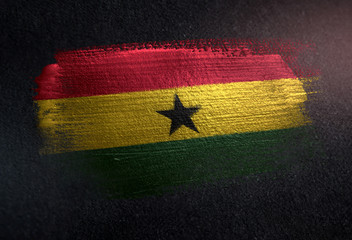 Wall Mural - Ghana Flag Made of Metallic Brush Paint on Grunge Dark Wall