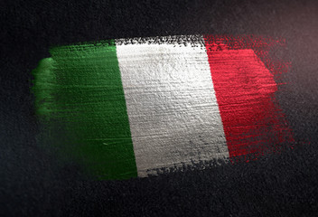 Italy Flag Made of Metallic Brush Paint on Grunge Dark Wall