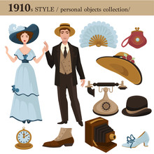 1910 Fashion Style Man And Woman Personal Objects