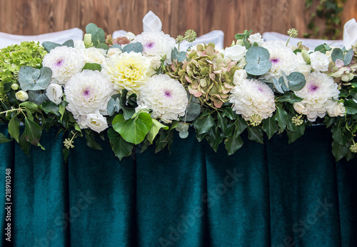 Wedding Decoration With Fresh Flowers Decorated With Green Velvet Fabric Stock Photo Adobe Stock