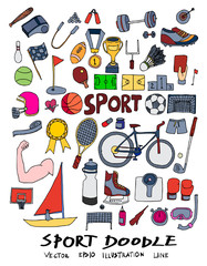 Set of sport doodle vector. Creative colour art hand draw illustration on white eps10