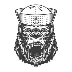 Sticker - Angry gorilla in monochrome style