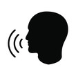 © archivector - Icon talking head with sound waves. Sign speaking man. Black symbol head  silhouette isolated on white background. Vector illustration