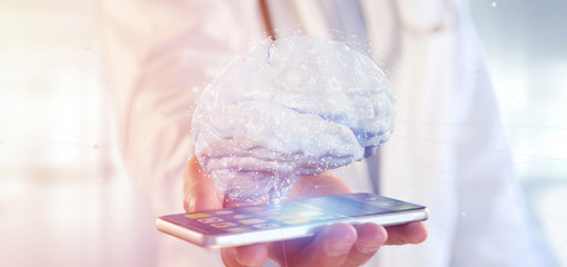 Poster - Doctor holding a 3d rendering artificial brain