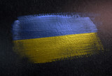 Fototapeta  - Ukraine Flag Made of Metallic Brush Paint on Grunge Dark Wall